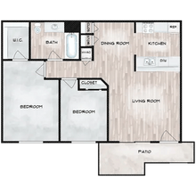 2 BR, 1 BA - 50% floor plan